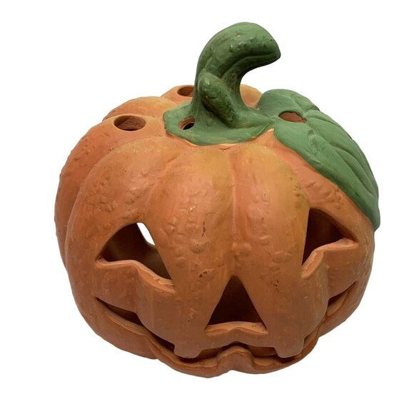 Halloween Large Terra Cotta terracotta Pumpkin Target Candle Holder Orange Open - Picture 1 of 5